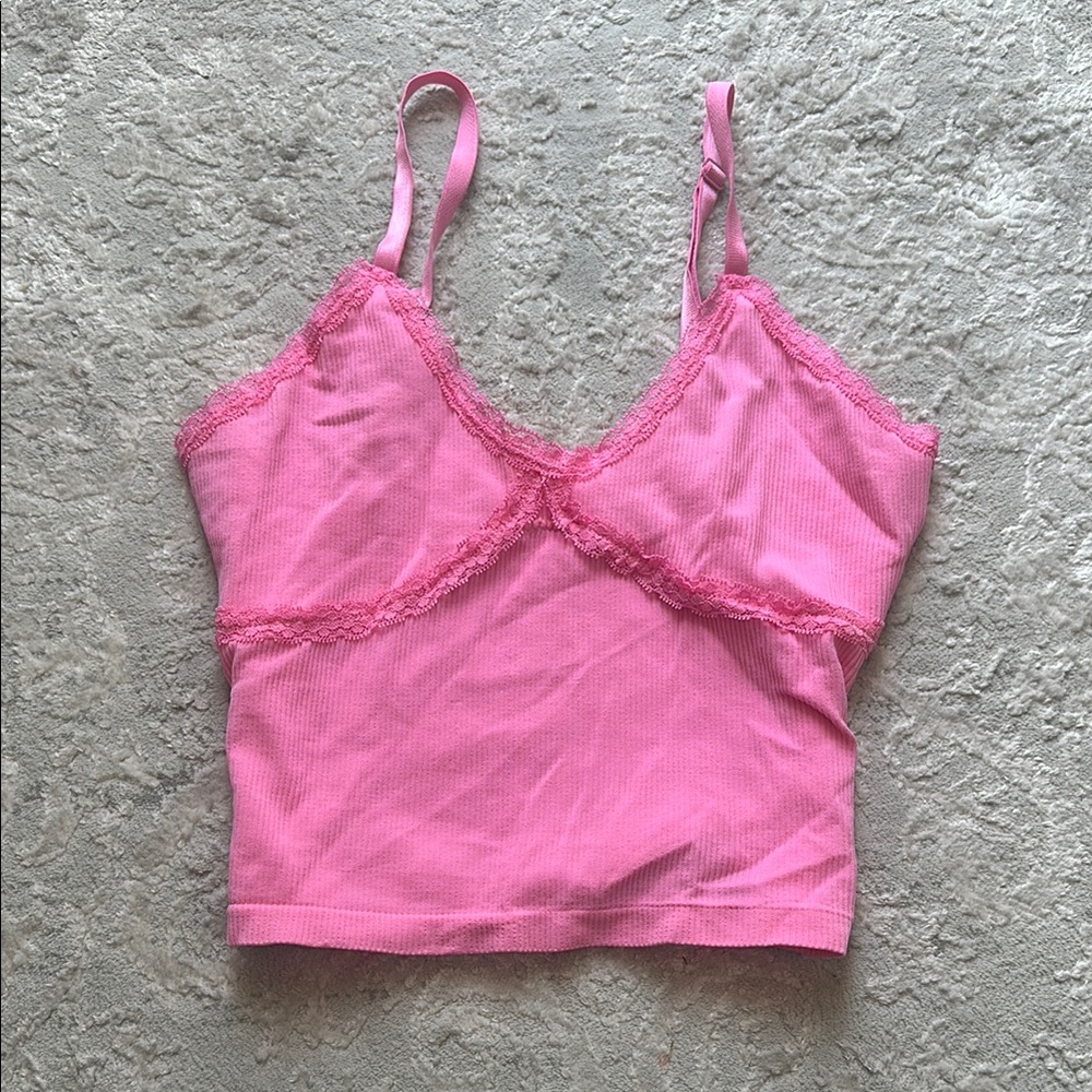 Pink Lace Trim Cami Top